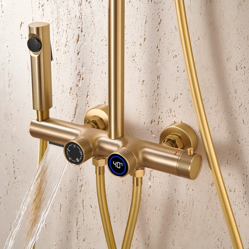 Matte Black Wall Mounted Thermostatic Bathroom Shower Faucet Set