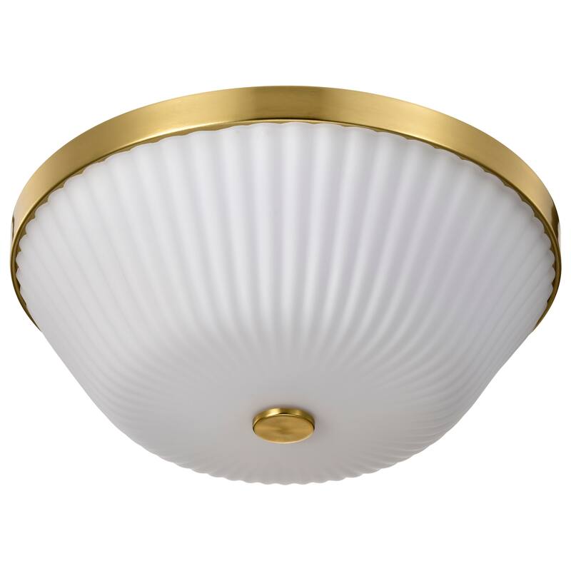 Royale 3 Light Flush Mount Burnished Brass Finish Ribbed White Glass - Burnished Brass