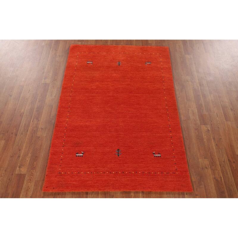 Salmon Tribal Gabbeh Oriental Area Rug Handmade Wool Carpet - 3'10"x 5'10"
