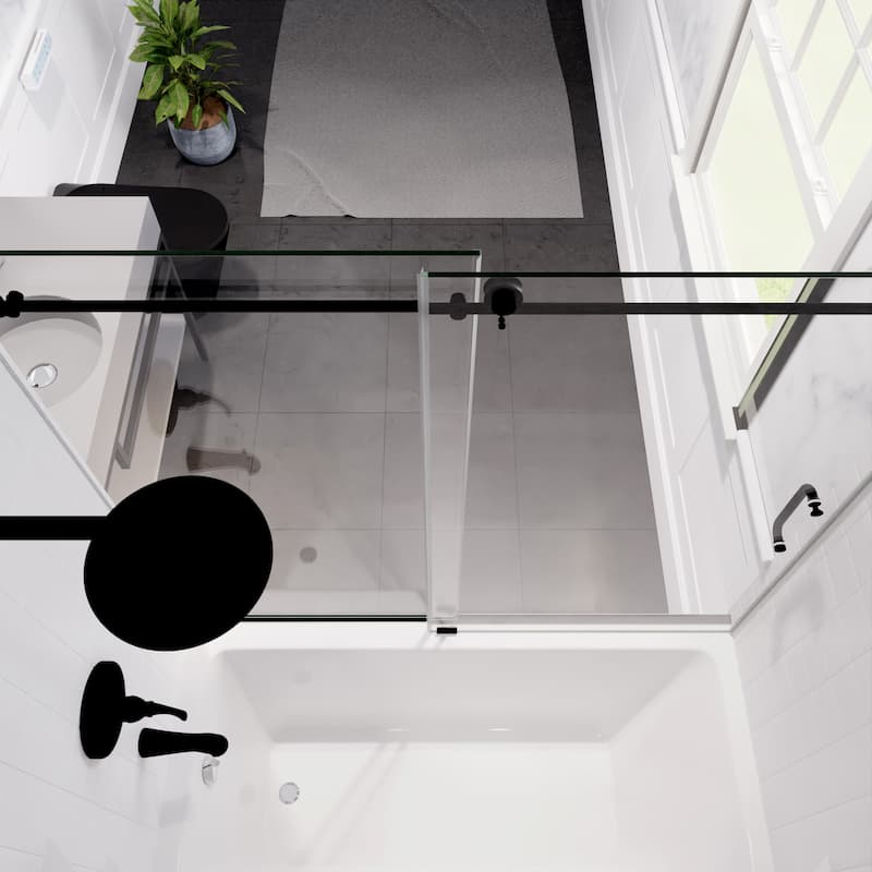 ANZZI Don Matte Black 60 in. x 62 in. Frameless Sliding Tub Door