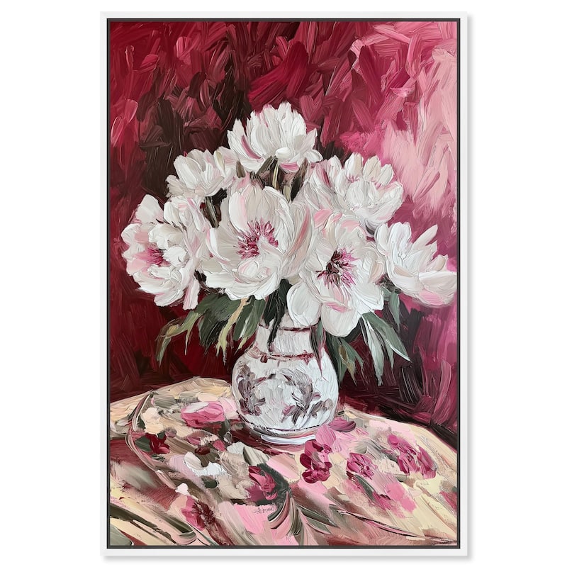 Peonies on Ruby Tide Canvas by Art Remedy - White - 20" x 30"