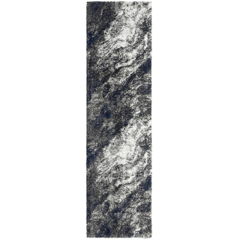Zenith Abstract Shag Grey Area Rug - 2'10" x 10' - Grey