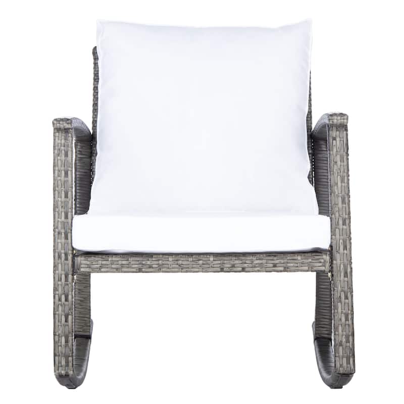 SAFAVIEH Outdoor Concepta Rocking Chair - 26W x 32D x 31H - Grey Brown/White Cushion