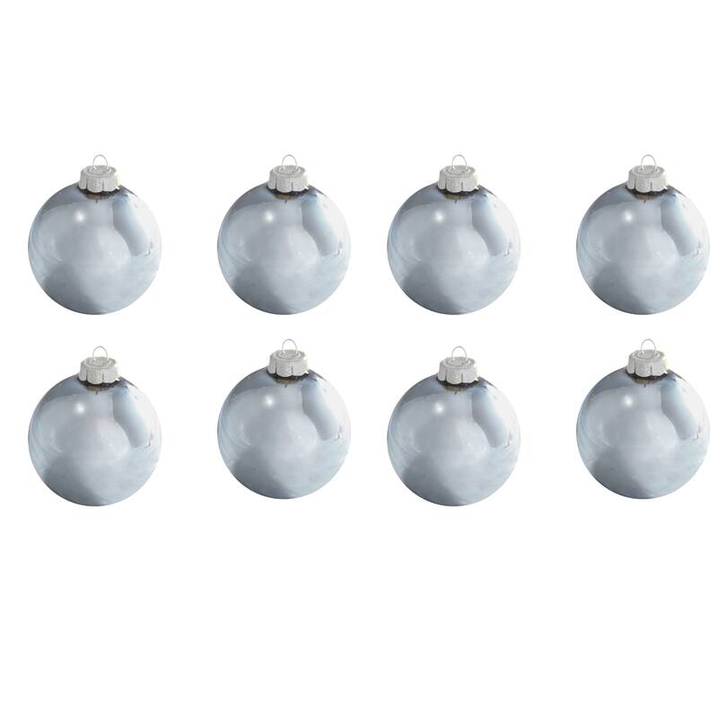 Shiny Finish Glass Christmas Ball Ornaments 3.25" 80mm Light Blue 8Ct