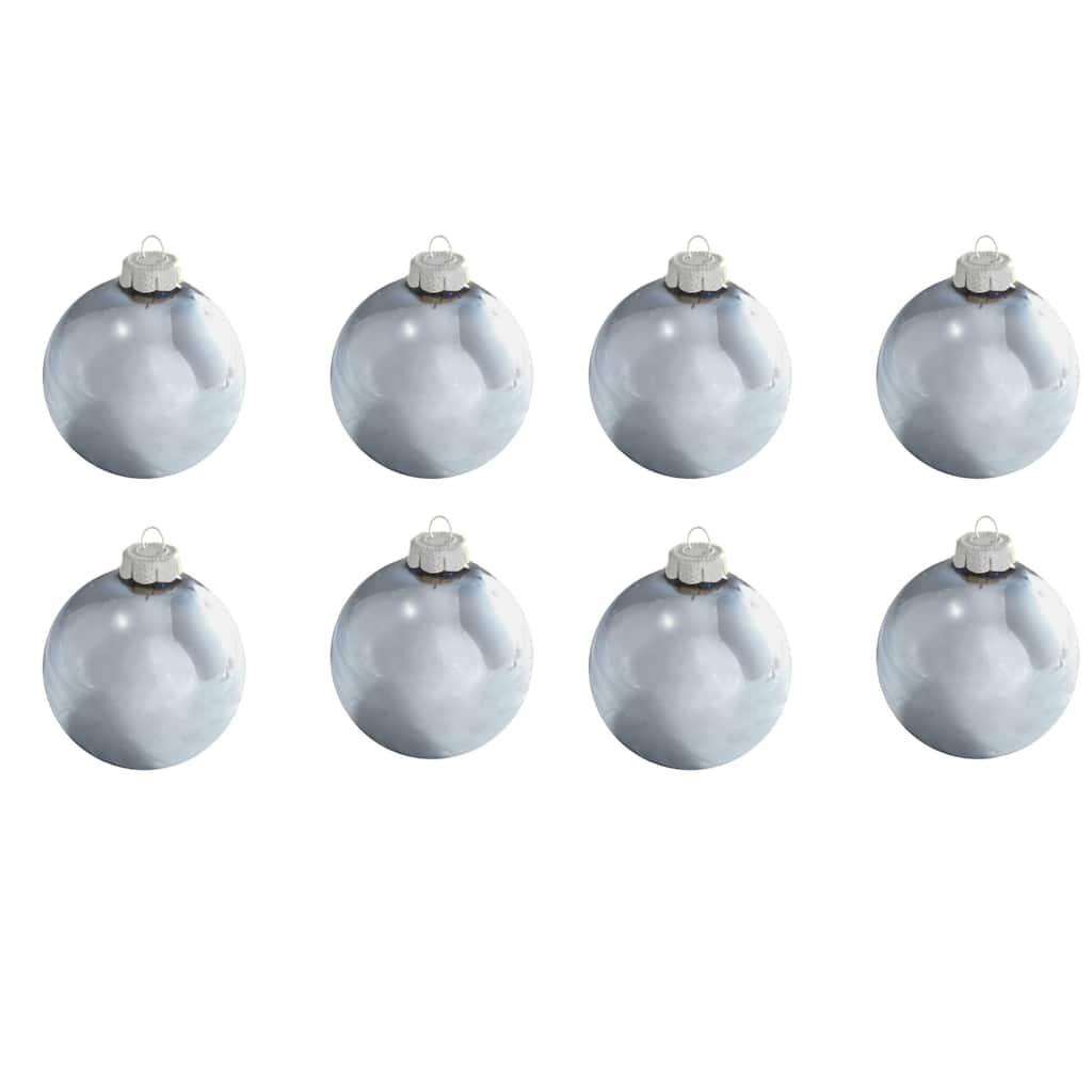 Shiny Finish Glass Christmas Ball Ornaments 3.25" 80mm Light Blue 8Ct
