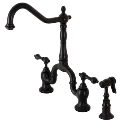Kingston Brass English Country Bridge Kitchen Faucet with Brass Sprayer