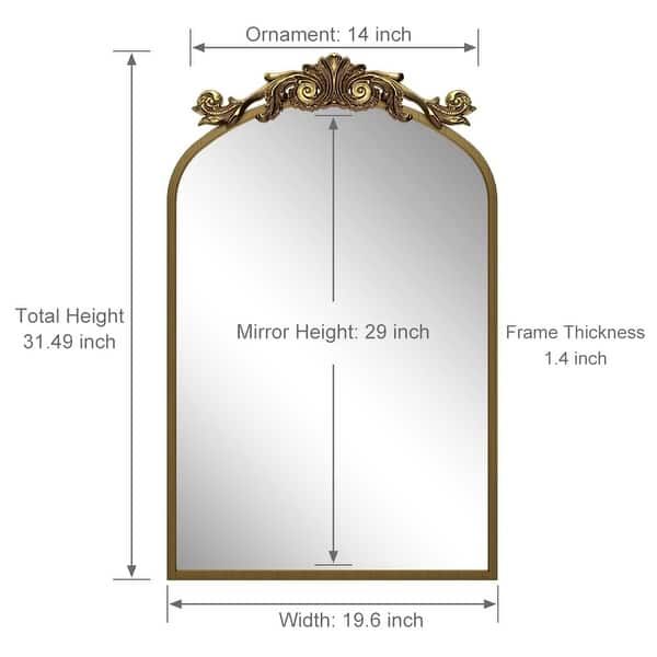 dimension image slide 6 of 7, Arched Vintage Mirror Baroque Style Wall Bathroom Mirror