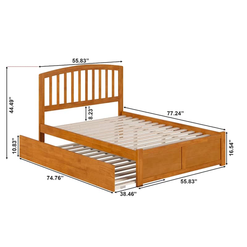 Solid Wood Platform Bed with Trundle - Full Size Bed Frame & Footboard - Light Toffee Finish
