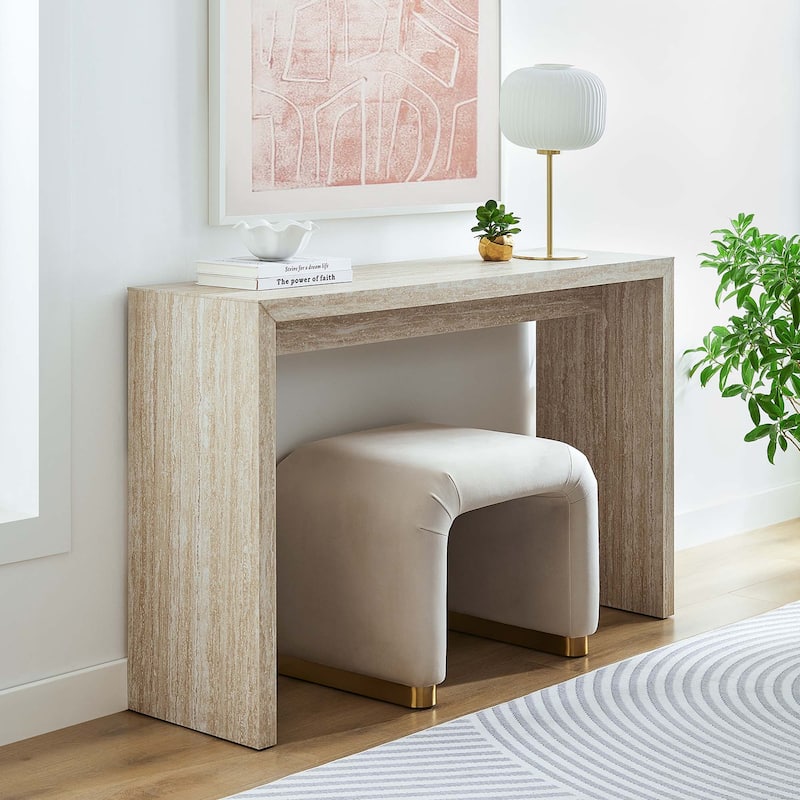 Mirella Faux Travertine Console Table - Travertine