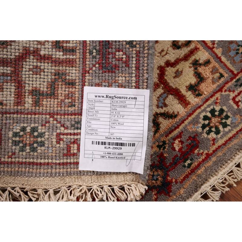 Gray Heriz Serapi Indian Accent Rug Handmade Oriental Wool Carpet - 2'0" x 3'0"