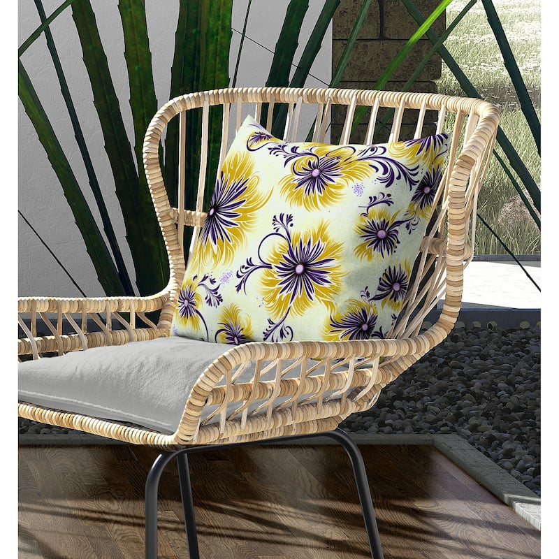 Breezy Flowers Indoor/Outdoor Reversible Throw Pillow Yellow and Purple