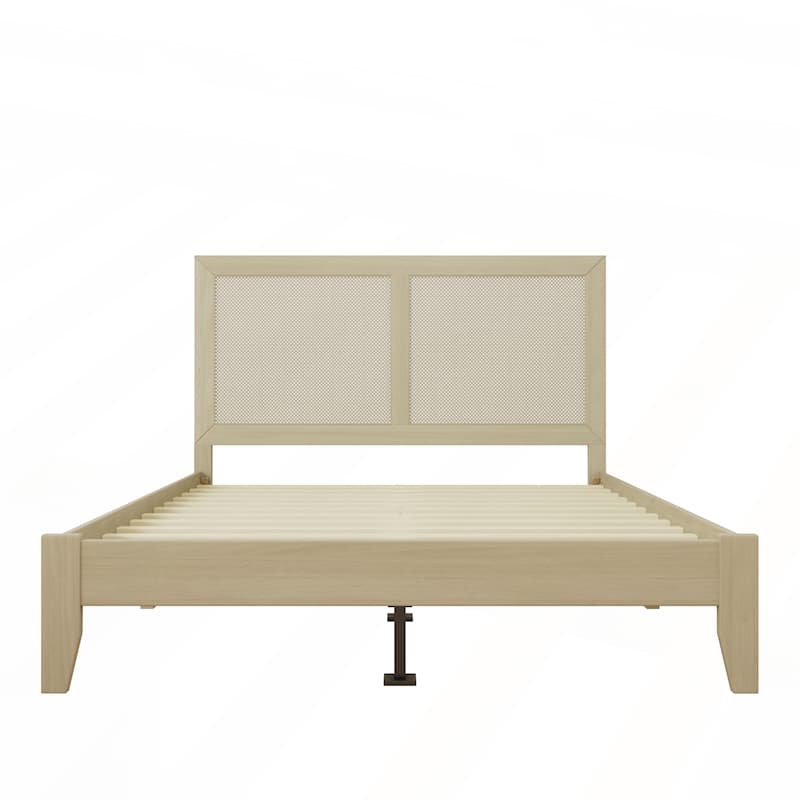 Solid Wood Platform Bed With Rattan