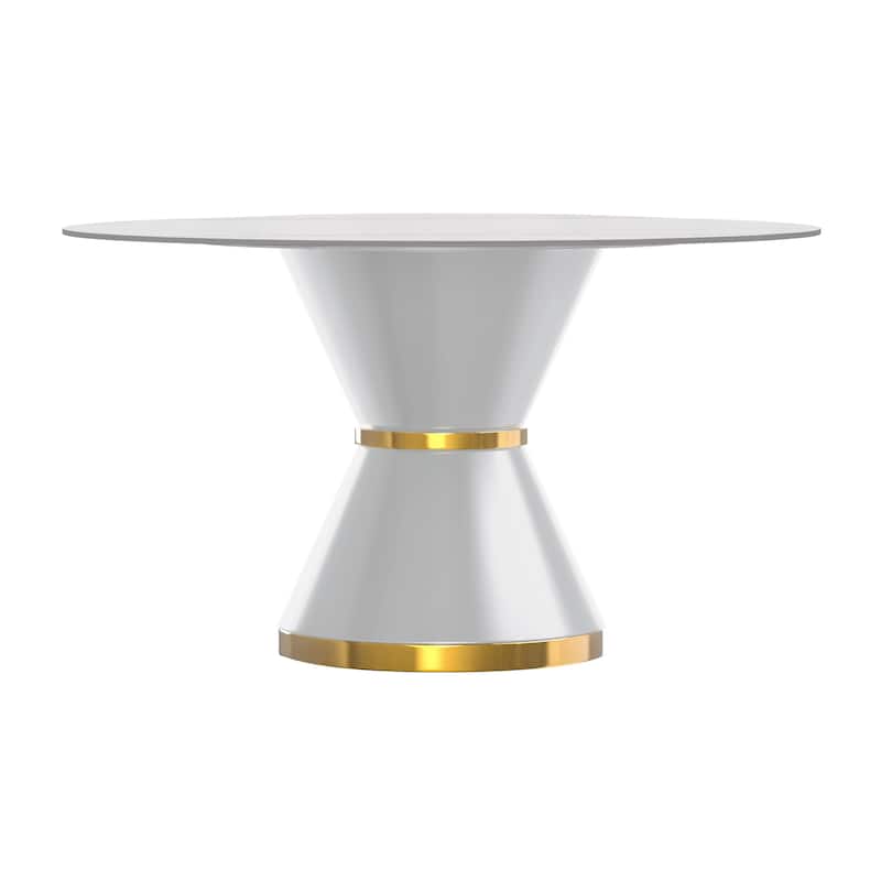 Round Dining Table with a Glass/Stone Tabletop in Qorvus Series by LeisureMod