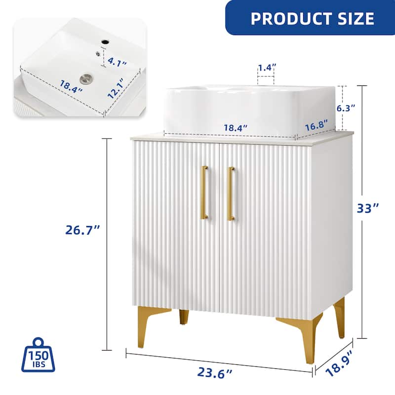 Moasis Single Bathroom Vanity with Ceramic Vessel Sink - 23.6" - White