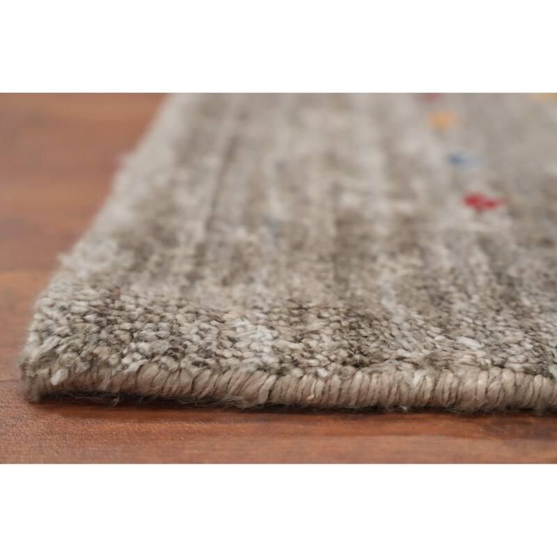 Hand Knotted Oriental Viscose Silk Carpet Tribal Animal Pictorial Greys & Charcoal Gabbeh Area Rug - 11' 11'' X 9' 1''