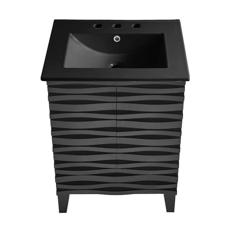 Cascade 24 In. Black Oak Bathroom Vanity With Black, 3-Hole Ceramic Sink Top