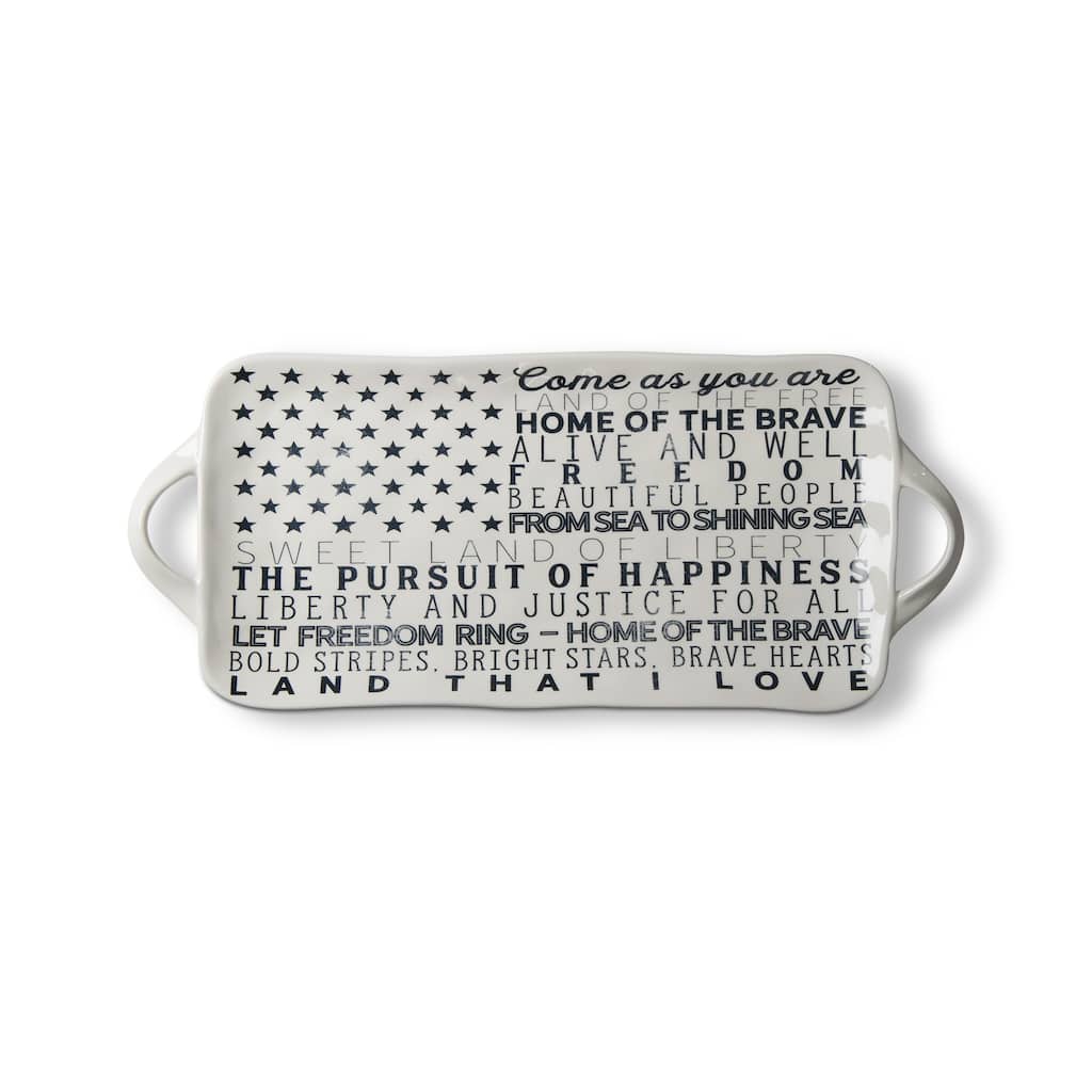 Stars & Stripes Ceramic Serving Platter - 17.25" x 9" - Dishwasher Safe - Perfect for July 4th Celebrations