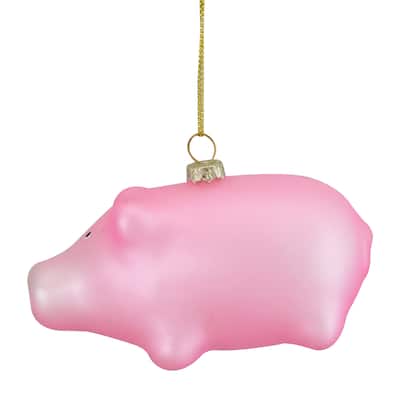 4" Pink Pig Glass Christmas Ornament