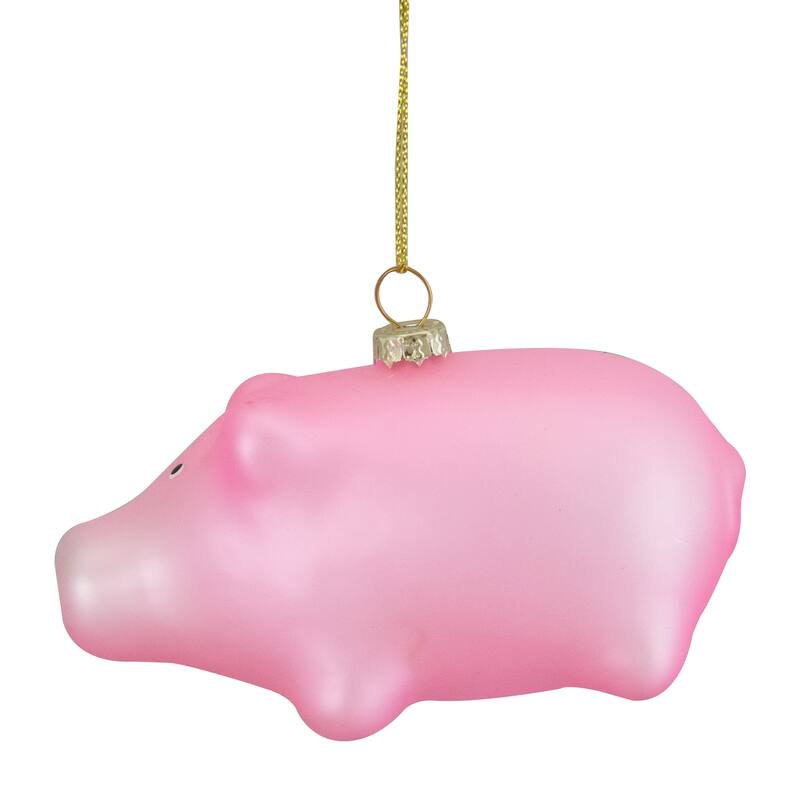 Pink Pig Glass Christmas Ornament - 4"