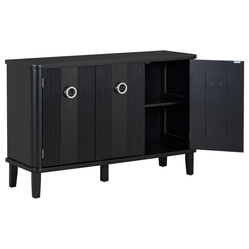 Modern Solid Wood Cabinet with Three Acacia Solid Doors and Adjustable Shelves Ideal for Living Room, Study, Corridor