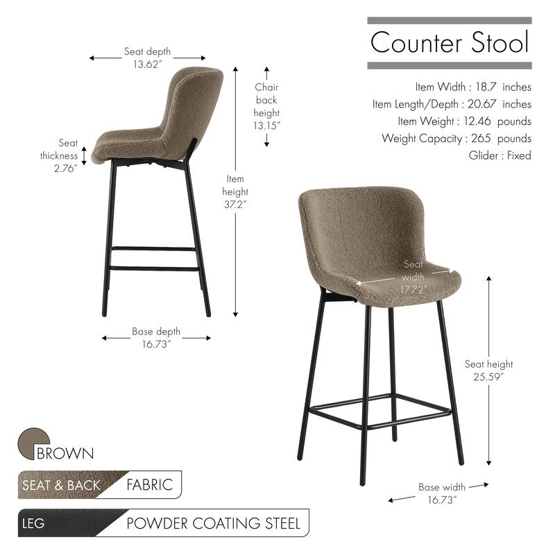Porthos Home Miro Fabric Counter Height Bar Stools with Steel Legs, Set of 2