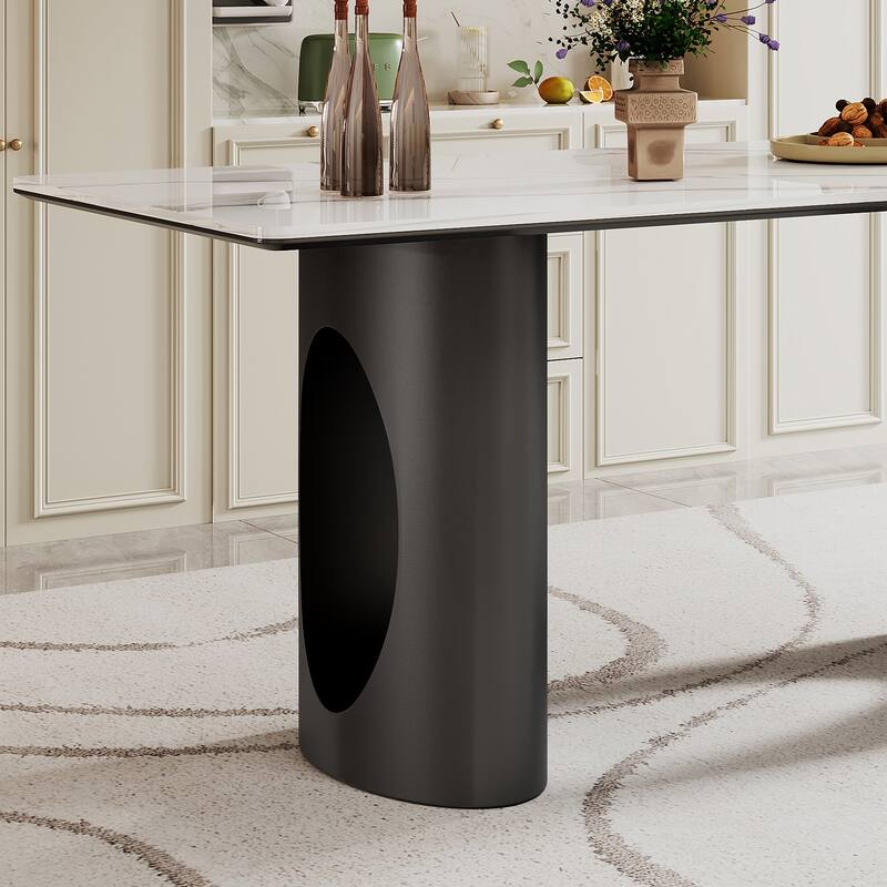0.47" Thick Sintered Stone Composite Tempered Glass Top Rectangular Dining Table