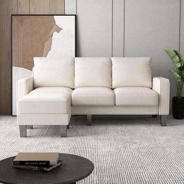 slide 2 of 7, Modern Living Room Furniture L Shape Sofa with Ottoman Beige