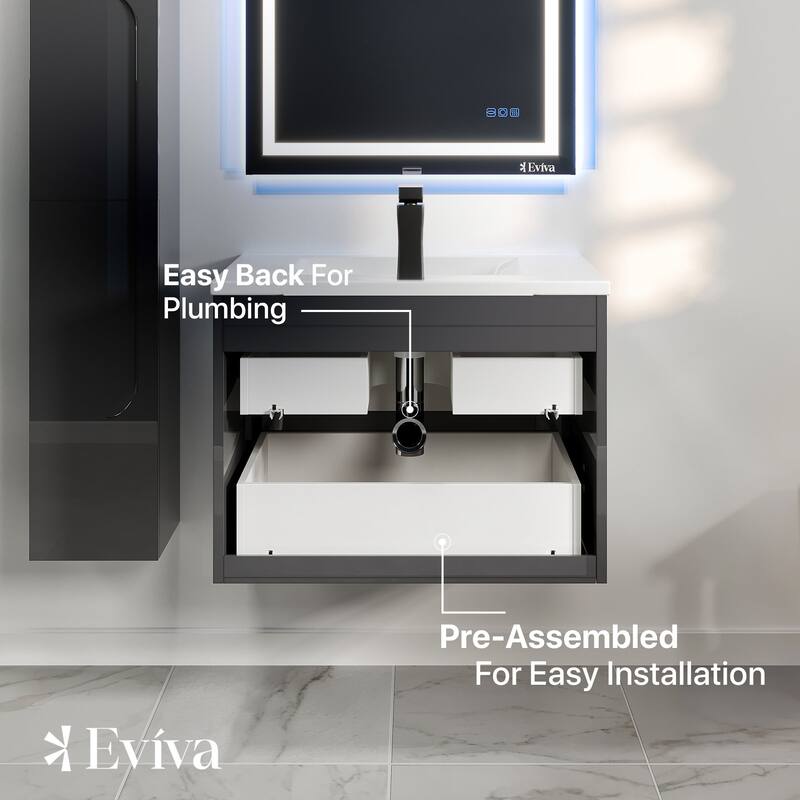Eviva Joy 24" Wall Mount Bathroom Vanity with Porcelain Top