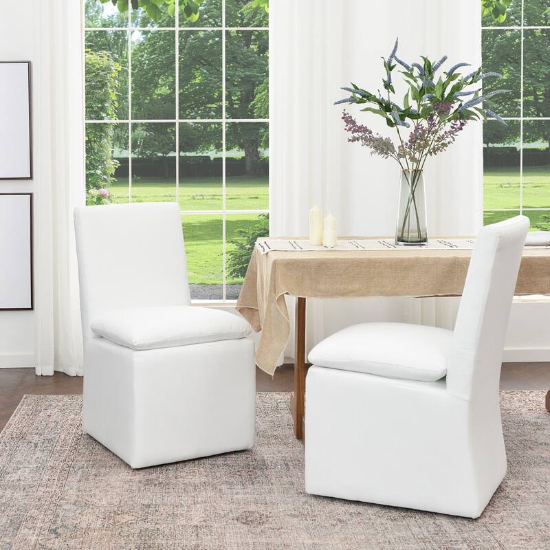 KINWELL 21" Performance Fabric Upholstered Dining Side Chair with Casters (Set of 2)