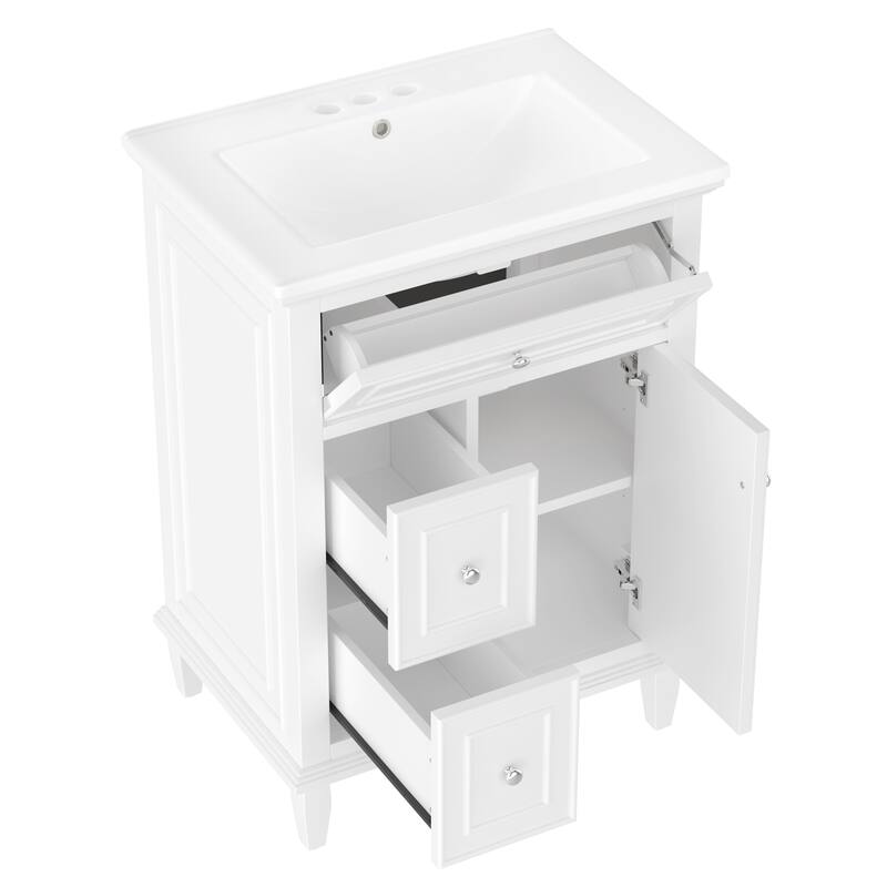 GDFStudio - Sophia 24-Inch Bathroom Vanity with Ceramic Sink, Flip Drawer and Adjustable Storage