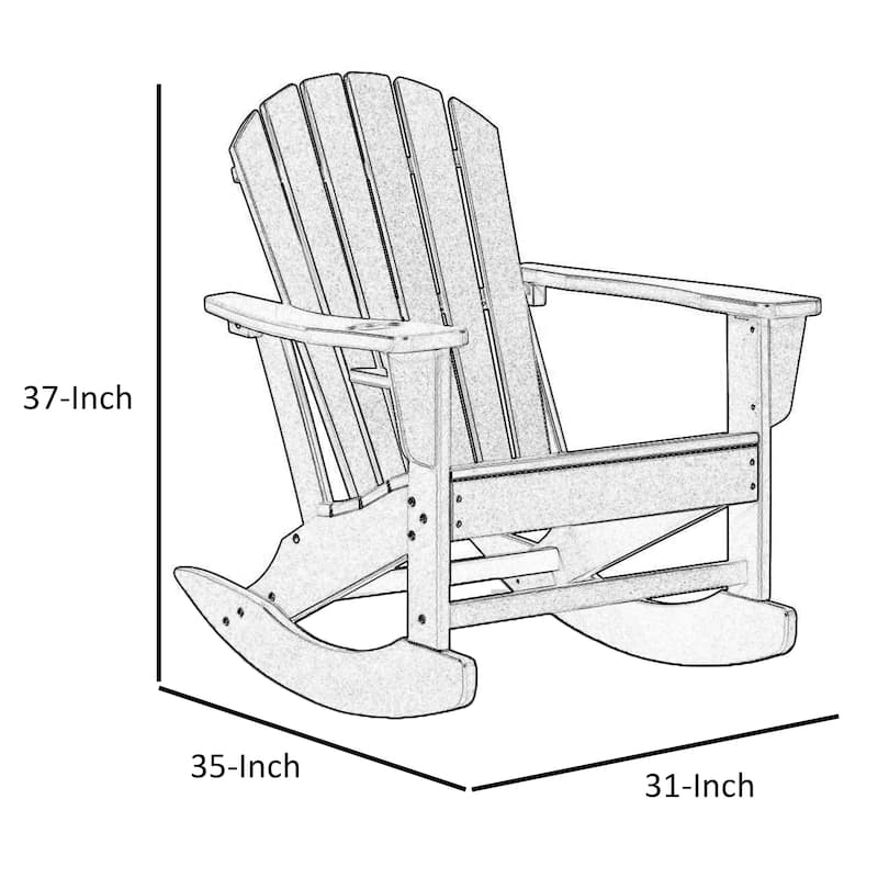 Sami 35 Inch Outdoor Rocking Chair, Slatted Design, Modern Black Finish