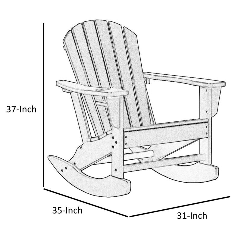 Sami 35 Inch Outdoor Rocking Chair, Slatted Design, Modern White Finish