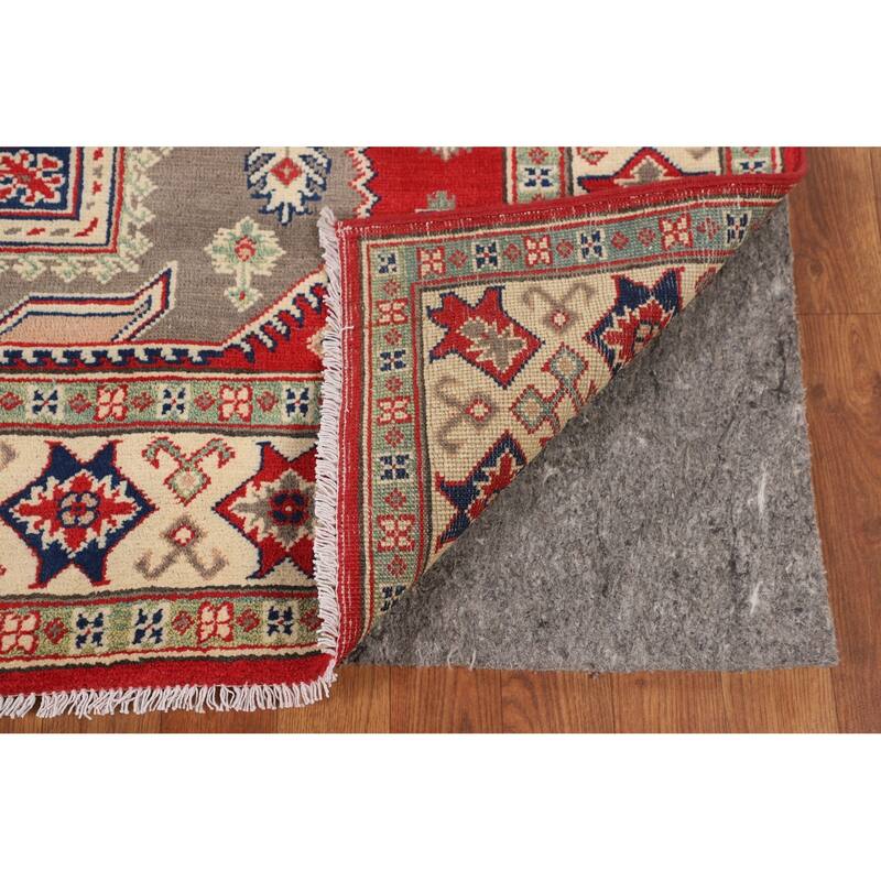 Geometric Kazak Oriental Area Rug Handmade Grey Wool Carpet - 5'0" x 6'6"