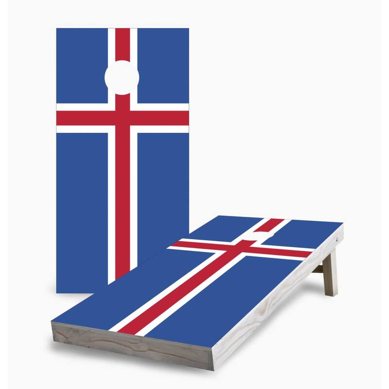 Icelandic Flag Cornhole Game (Choose Wraps or Boards) - 2x4 Boards (24" x 48") - Include Hole + Edge Lights