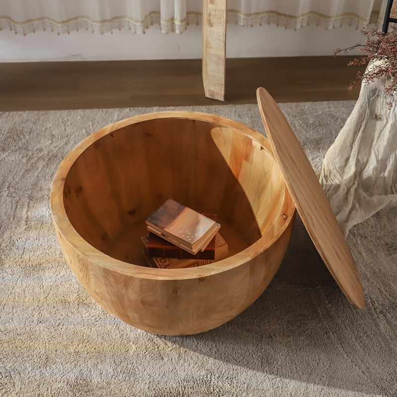 Vintage Style Bucket Drum Shaped Wooden Coffee Table