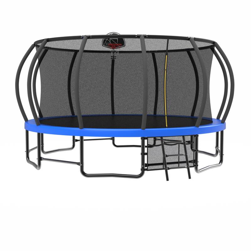 15FT Trampoline with Basketball Hoop - Recreational Trampolines with Ladder ,Shoe Bag and Galvanized Anti-Rust Coating