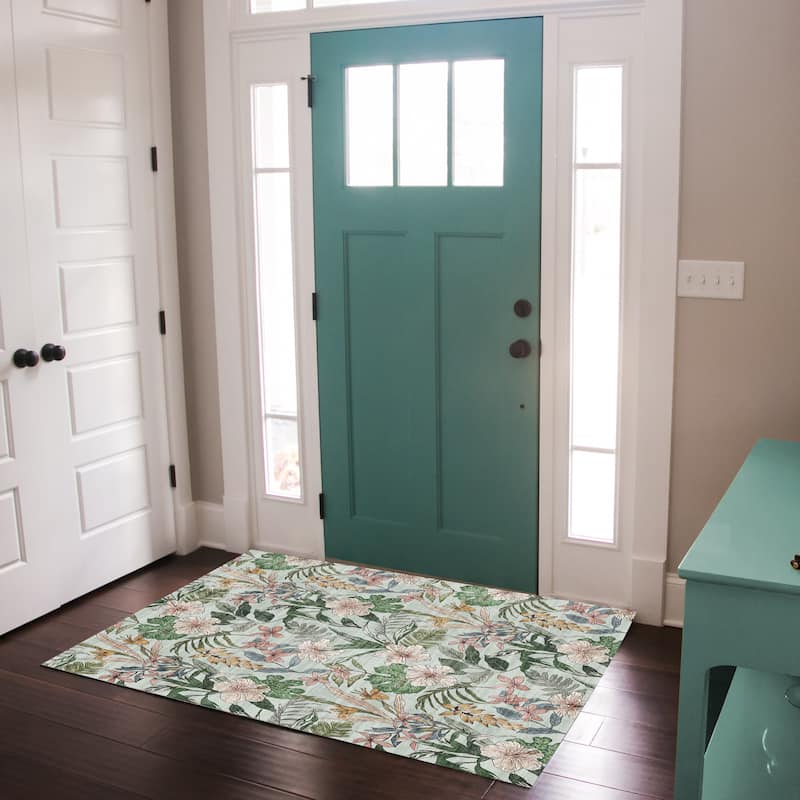 Gertmenian Crystal Print Soft Flat Pile Polyester Slip Resistant Washable Indoor Printed Area Rug Collection - 3' 6" x 4' 6" - Thea Sage - Rectangle