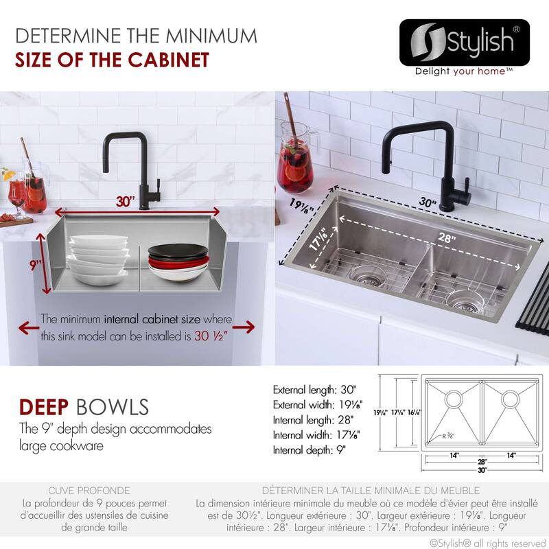 Dual-Mount Stainless Steel Workstation Kitchen Sink built in Accessories