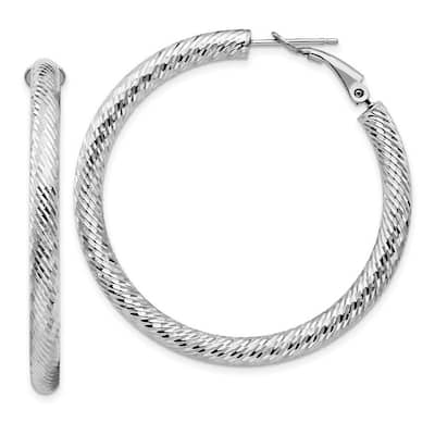 Curata 14k 4x35 White Gold Sparkle Cut Round Omega Back Hoop Earrings - 45.75x45.75mm Wide 4mm Thi