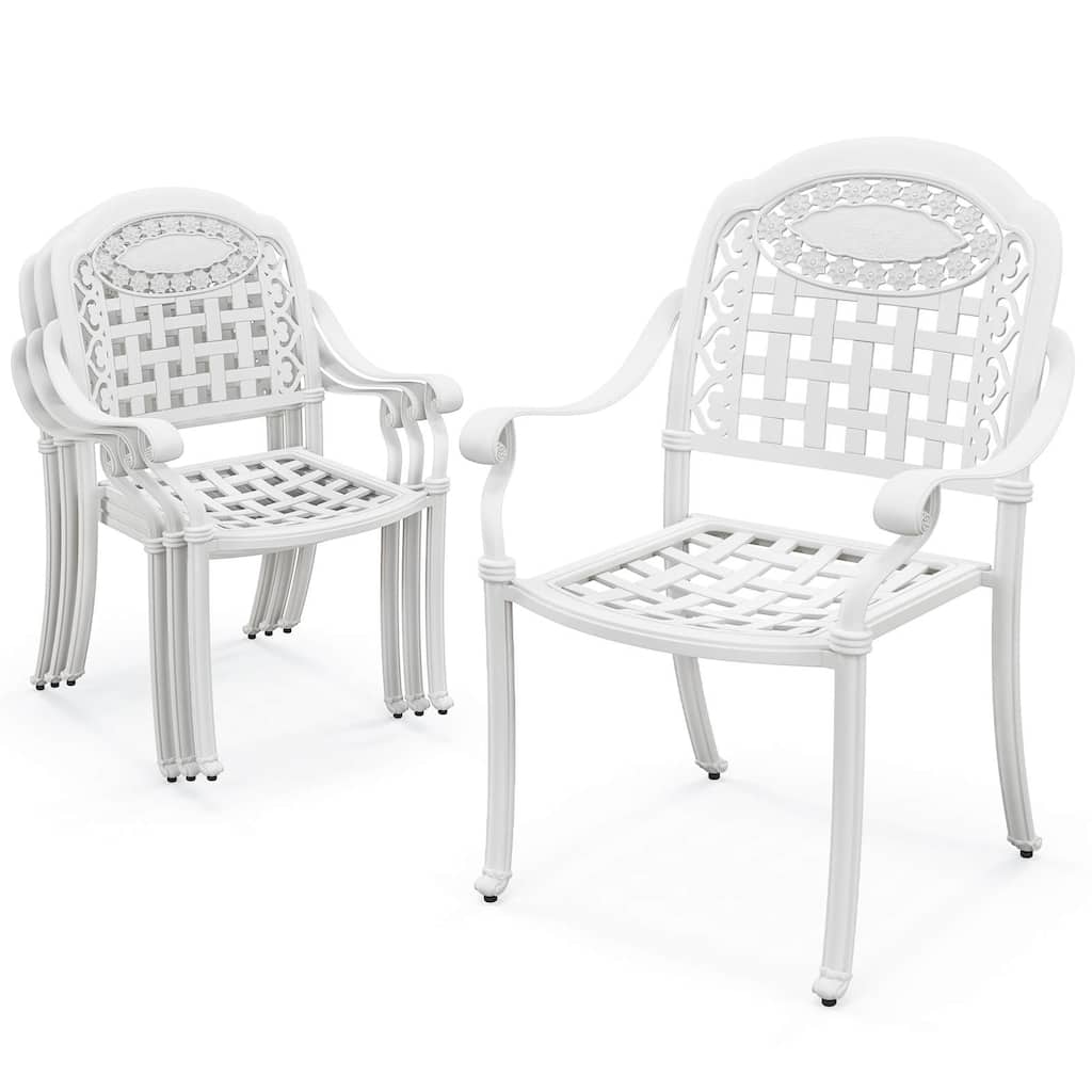 Gymax Set Of 4 Patio Cast Aluminum Armrest Chairs Dining Stackable