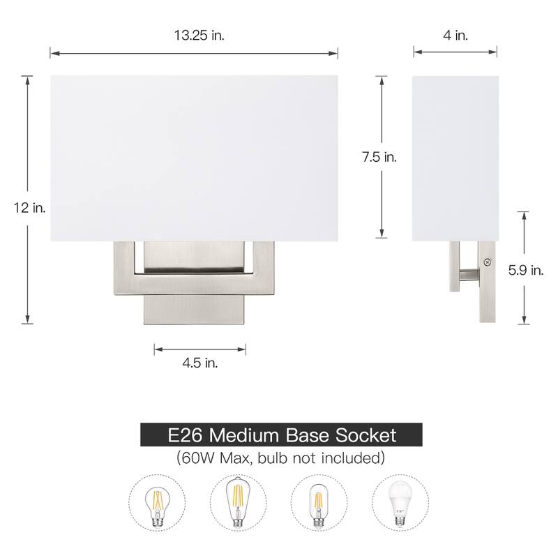 Wall Sconce Light With White Fabric Shade