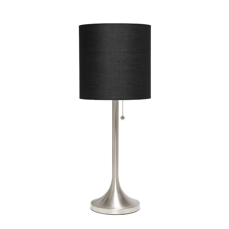 HomeRoots 21" Nickel Metal Table Lamp With Black Drum Shade - 8.00 in. x 21.25 in. x 8.00 in.
