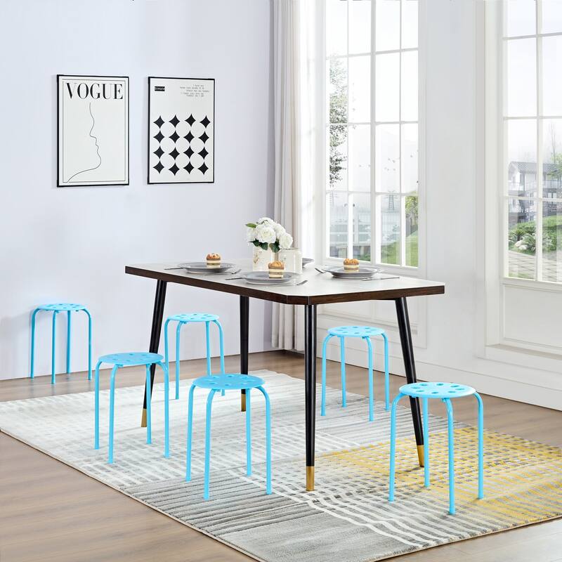 Javlergo 6-Pack Plastic Stackable Stools, Portable 8 Holes Metal Round Top Stools for Kitchen/Classrom