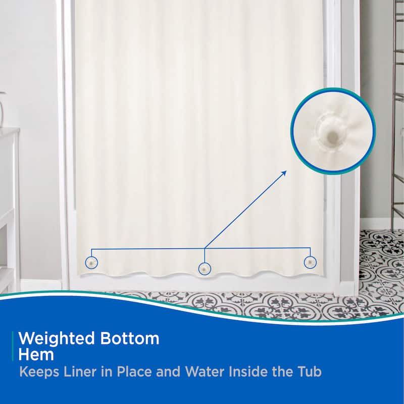 Kenney Medium Weight PEVA Shower Curtain Liner & Beaded Roller Ring Set, 70" W x 72" H