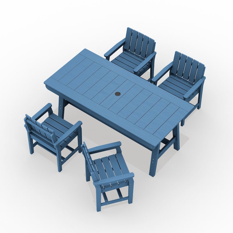 HDPE Patio Dining Set with Rectangular 67.91in L Table with Umbrella Hole and 4 Chairs - N/A
