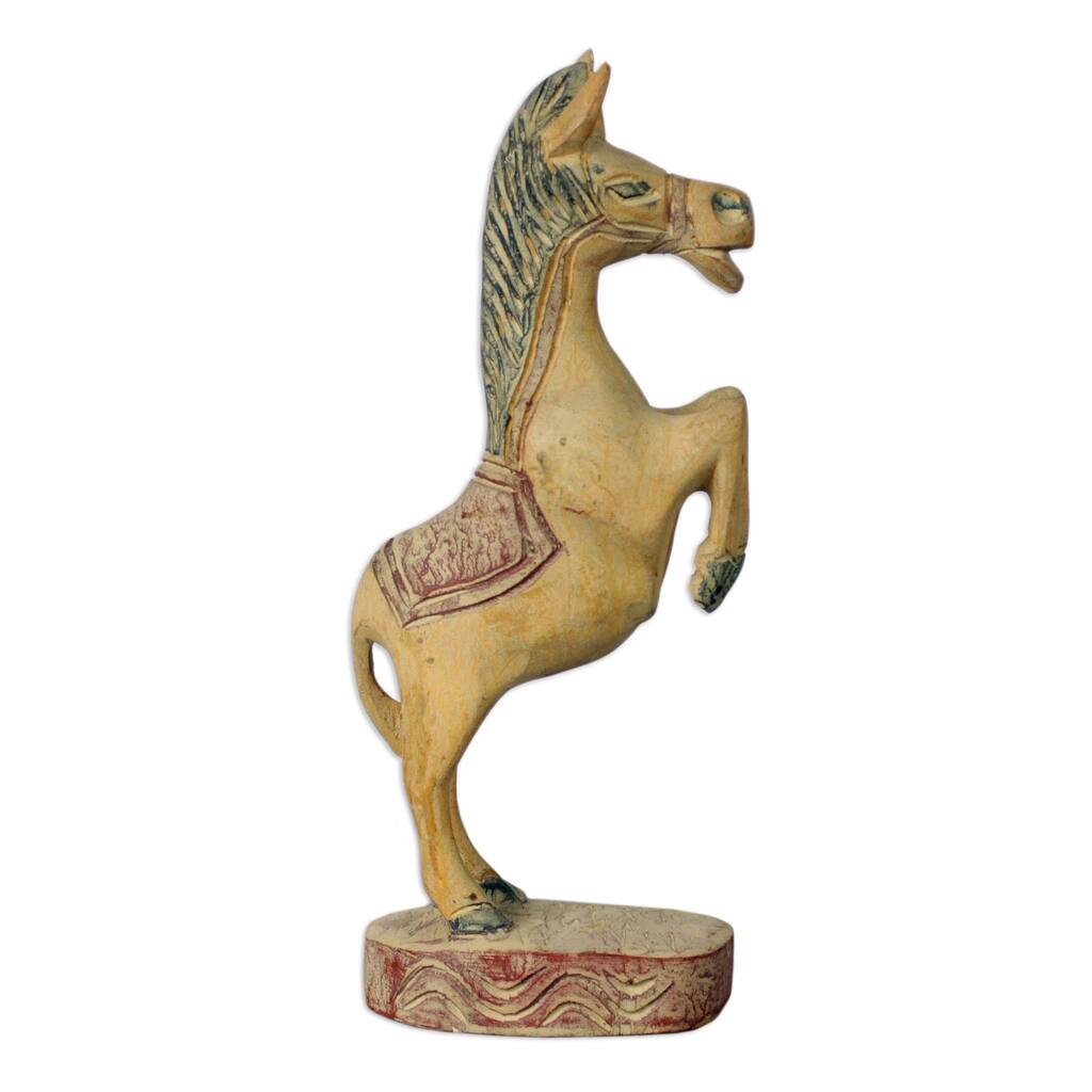 Novica Handmade Rearing Stallion Wood Statuette