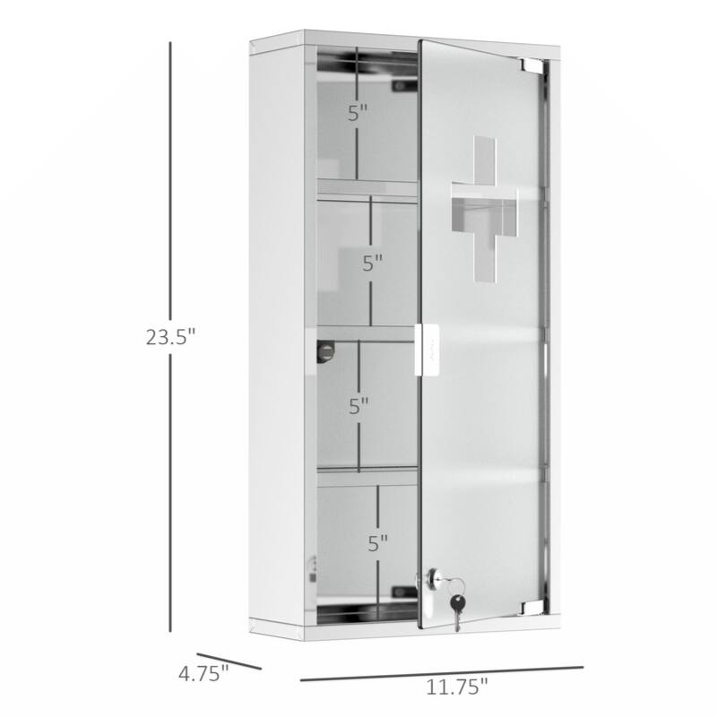 Wall Mounted Medicine Cabinet, Locking Wall Cabinet with 4 Tier Shelves,Silver
