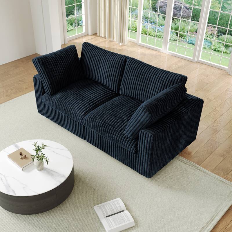 78.74" Soft Plush Modular Sectional Loveseat Sofa Upholstered Couch - Black