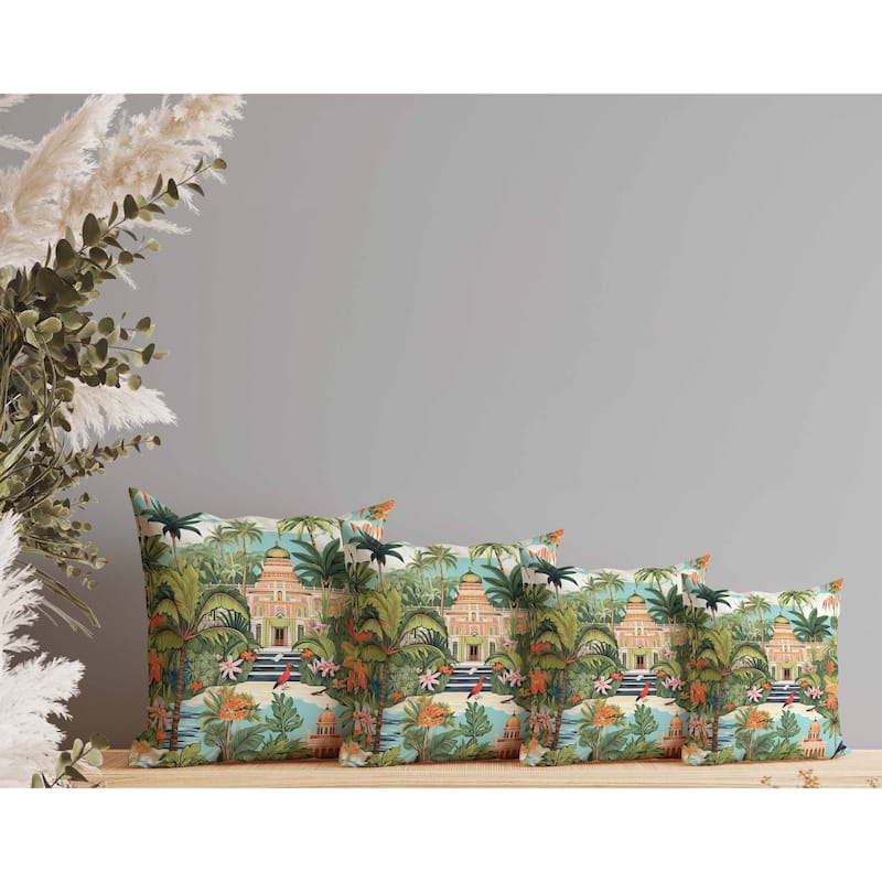 Divine Foliage Indoor/Outdoor Reversible Throw Pillow Green and Orange