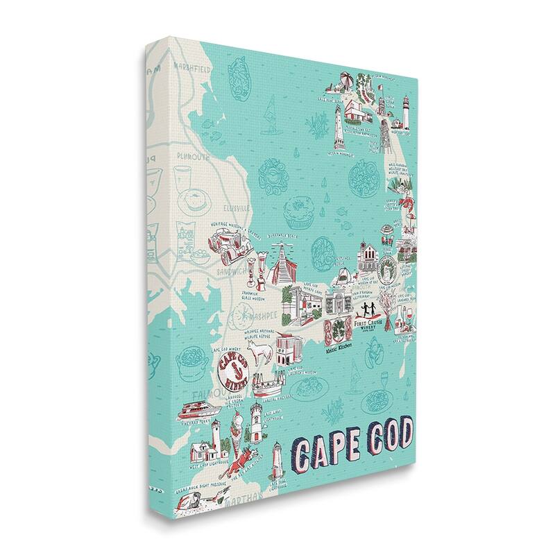 Stupell Cape Cod Massachusetts Nautical Landmark Destination Map Canvas Wall Art Design By Ziwei Li - 24 x 30